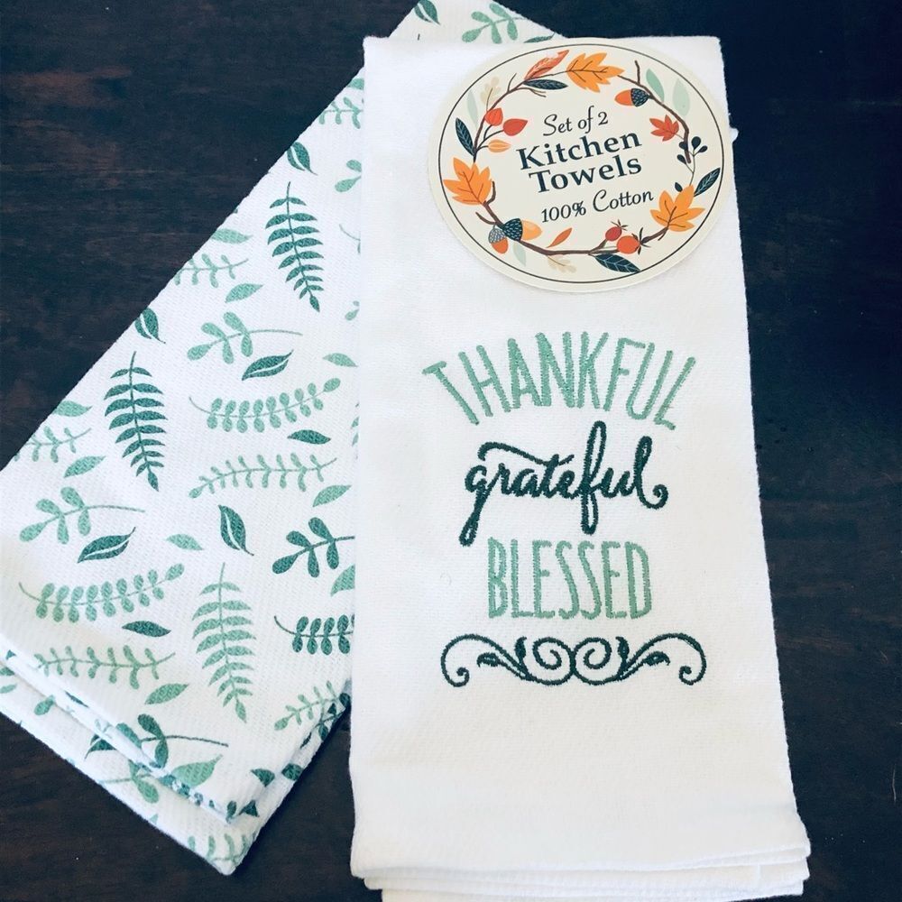 Thankful Grateful Blessed Fall Autumn Kitchen Dish Towels Set